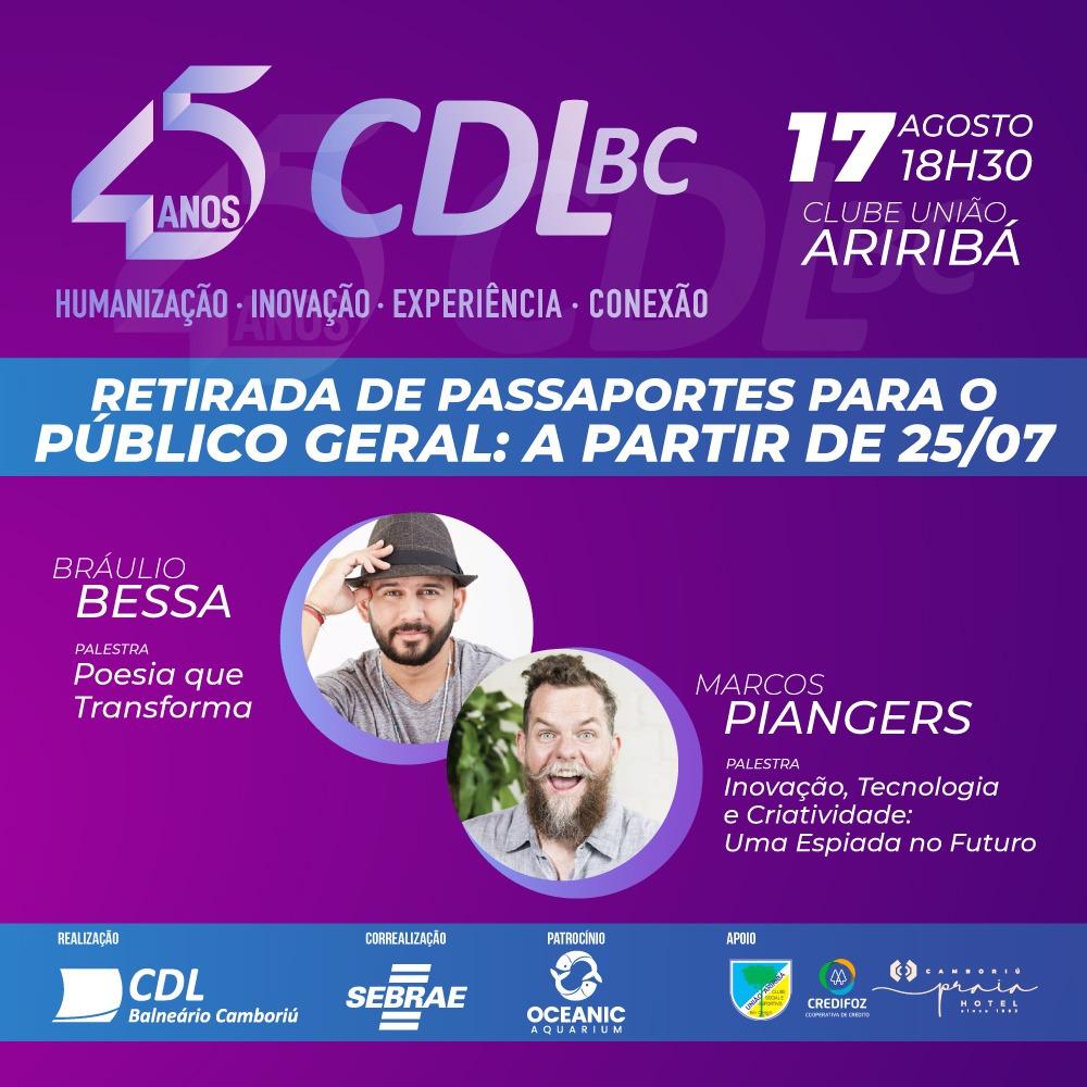CDL BC inicia distribuição de passaportes para palestras com Marcos Piangers e Bráulio Bessa
