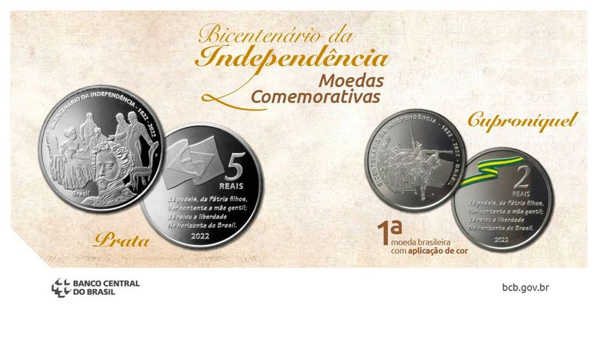 BC lança moeda colorida para celebrar bicentenário da Independência
