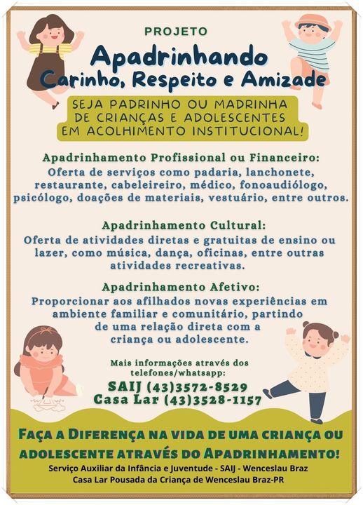 Apadrinhando crianças e adolescentes também em Wenceslau Braz
