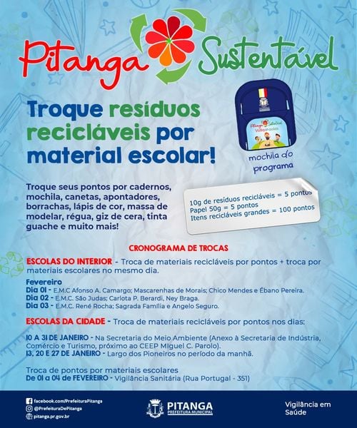 “Pitanga Sustentável” troca materiais recicláveis por materiais escolares