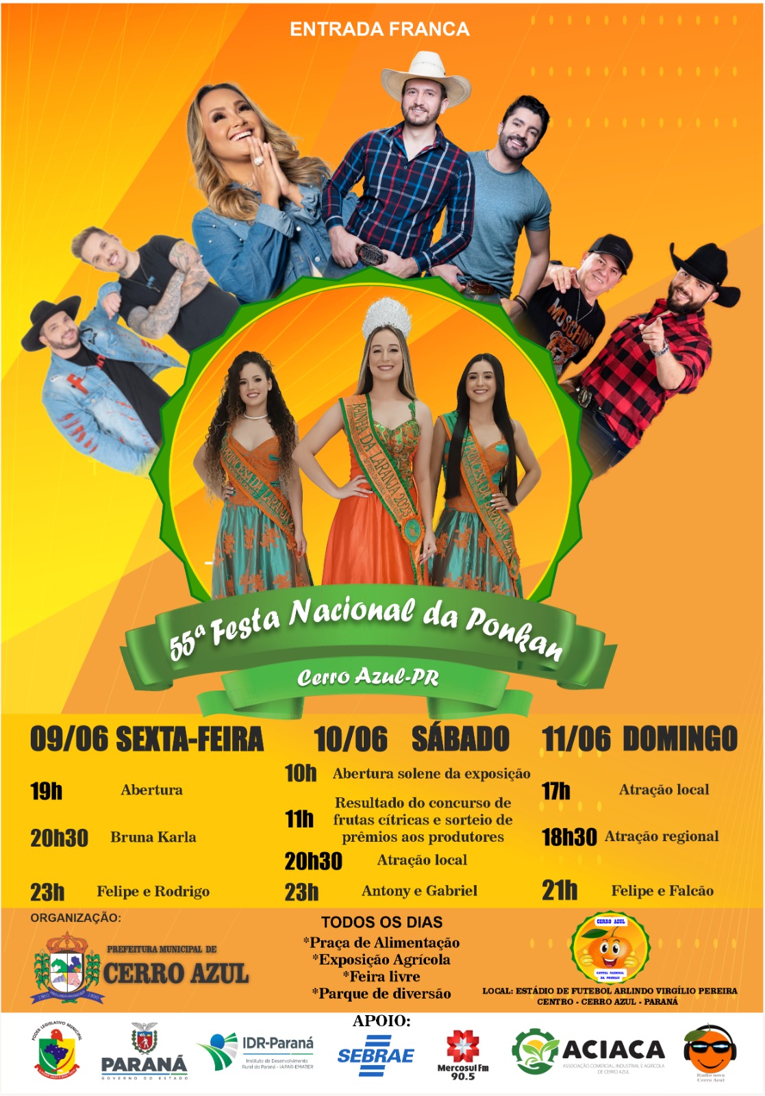 De 9 a 11 de junho a festa da Ponkan e Laranja em Cerro Azul 